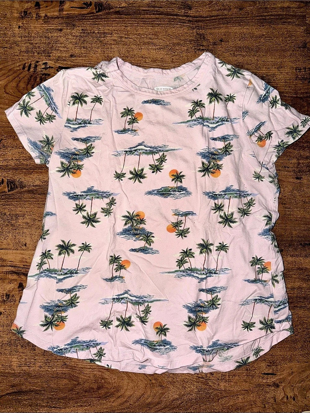 Old Navy EveryWear Palm Tree Graphic Tee Pink & Green size small